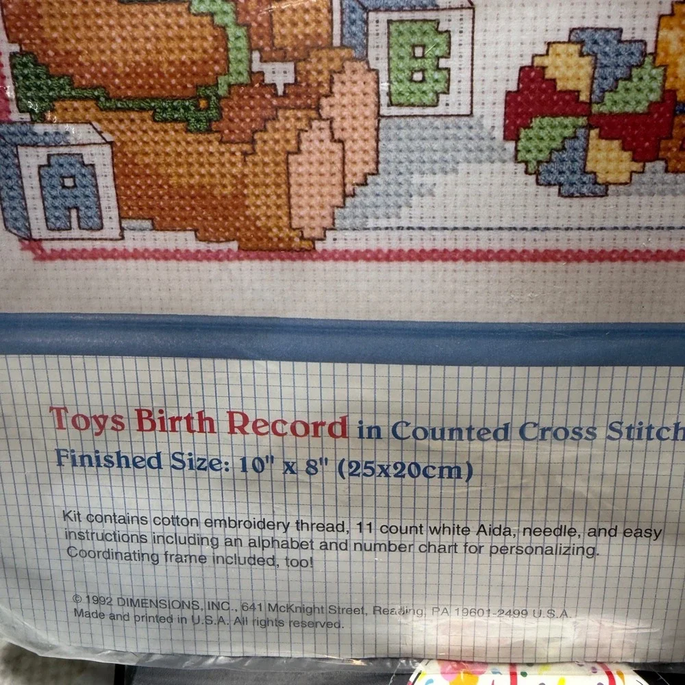 Dimensions Stitchables Toys Birth Record Cross Stitch Kit with Frame New